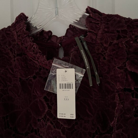 Anthropologie Burgandy Velvet Flutter Sleeve Top - Picture 5 of 9